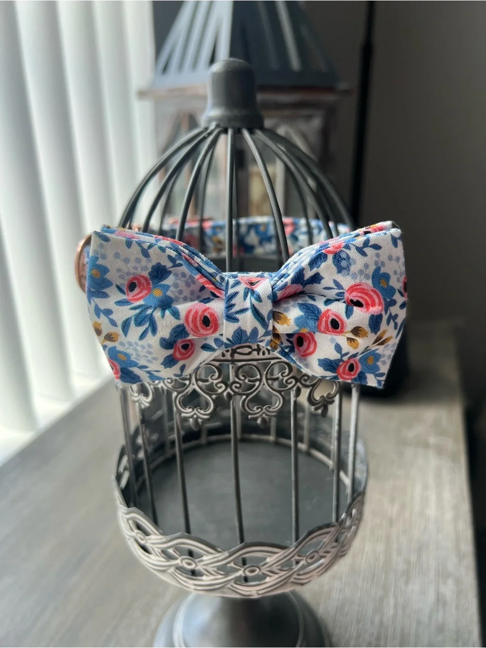 Unique Style Paws Floral Rose Gold Buckle Dog Collar - Blue & Pink
